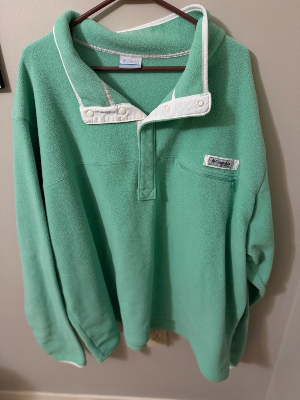 Columbia Men's Mint Green Fleece Snap-Collar Pullover with White Trim